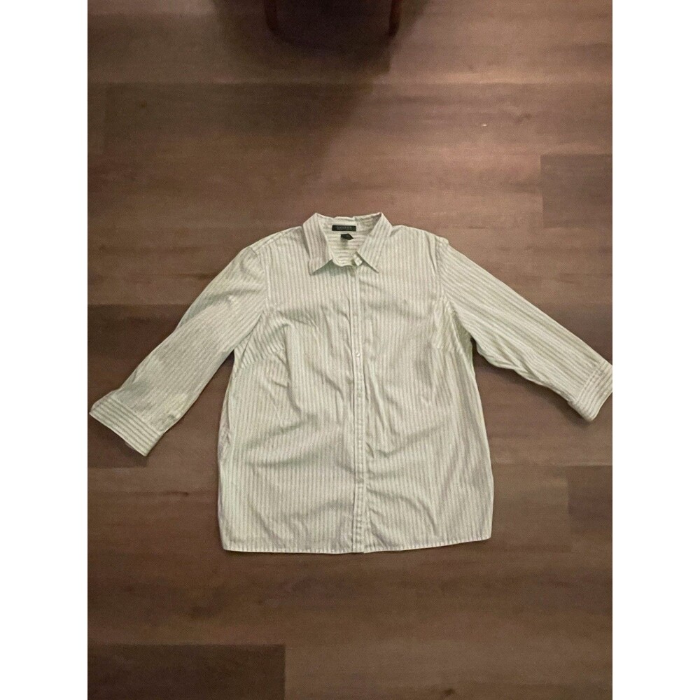 Lauren Ralph Lauren Women’s 1X Green/White Striped Cotton Button Shirt